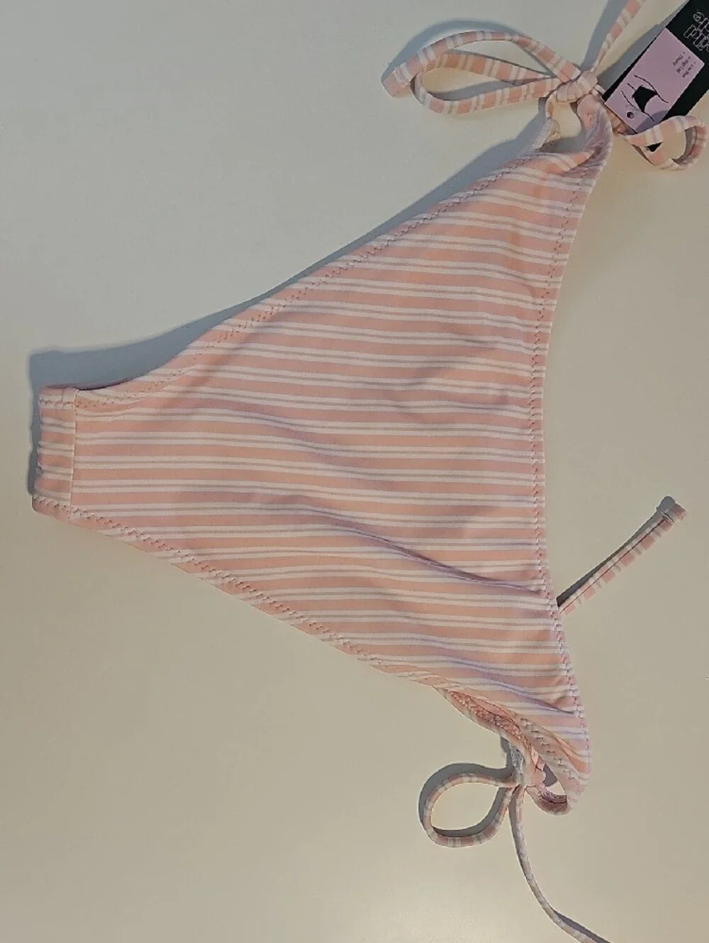 Wild Fable Women's XL Pink & White Striped Lace-Trim Tie-Side Bikini Bottom